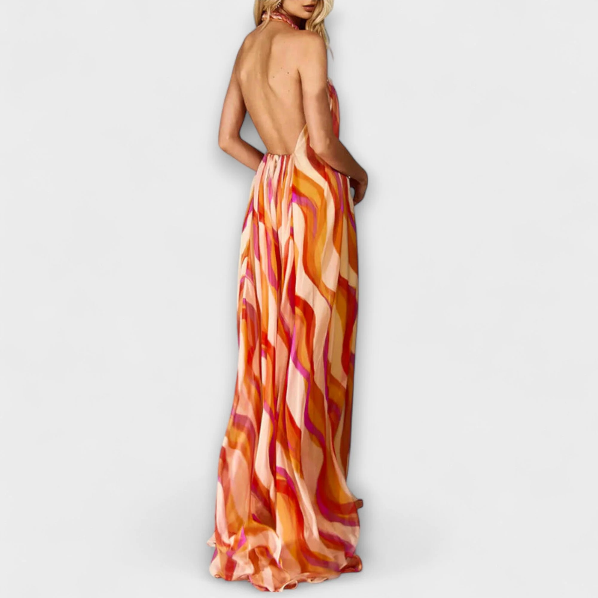 Rumi - Stilvolles Maxikleid mit Wellenmuster und geflochtenem Design
