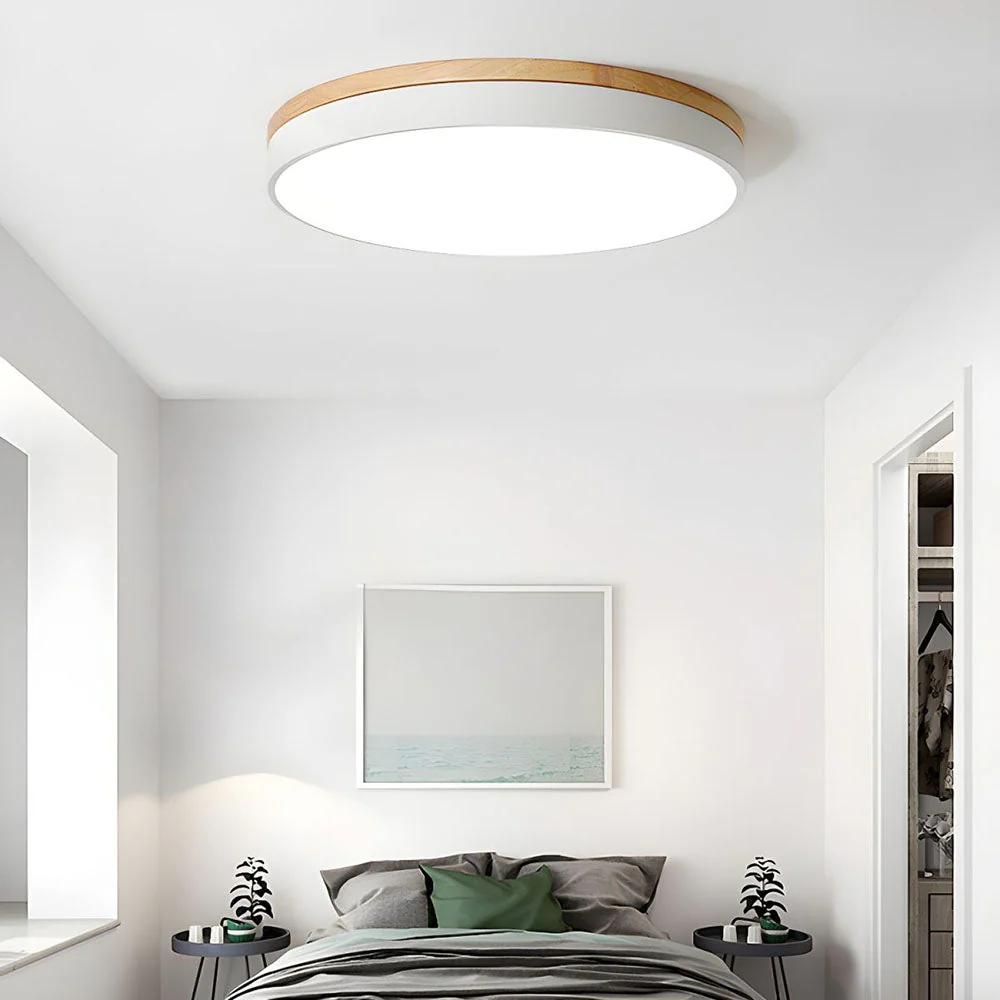 Runde Holz Deckenleuchte Hell LED Deckenlampe Wohnzimmer - Image 2