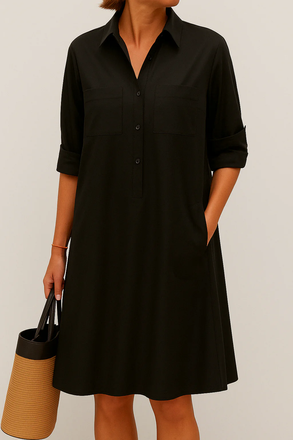Sabine-  Elegantes Langarmkleid Mit Tasche