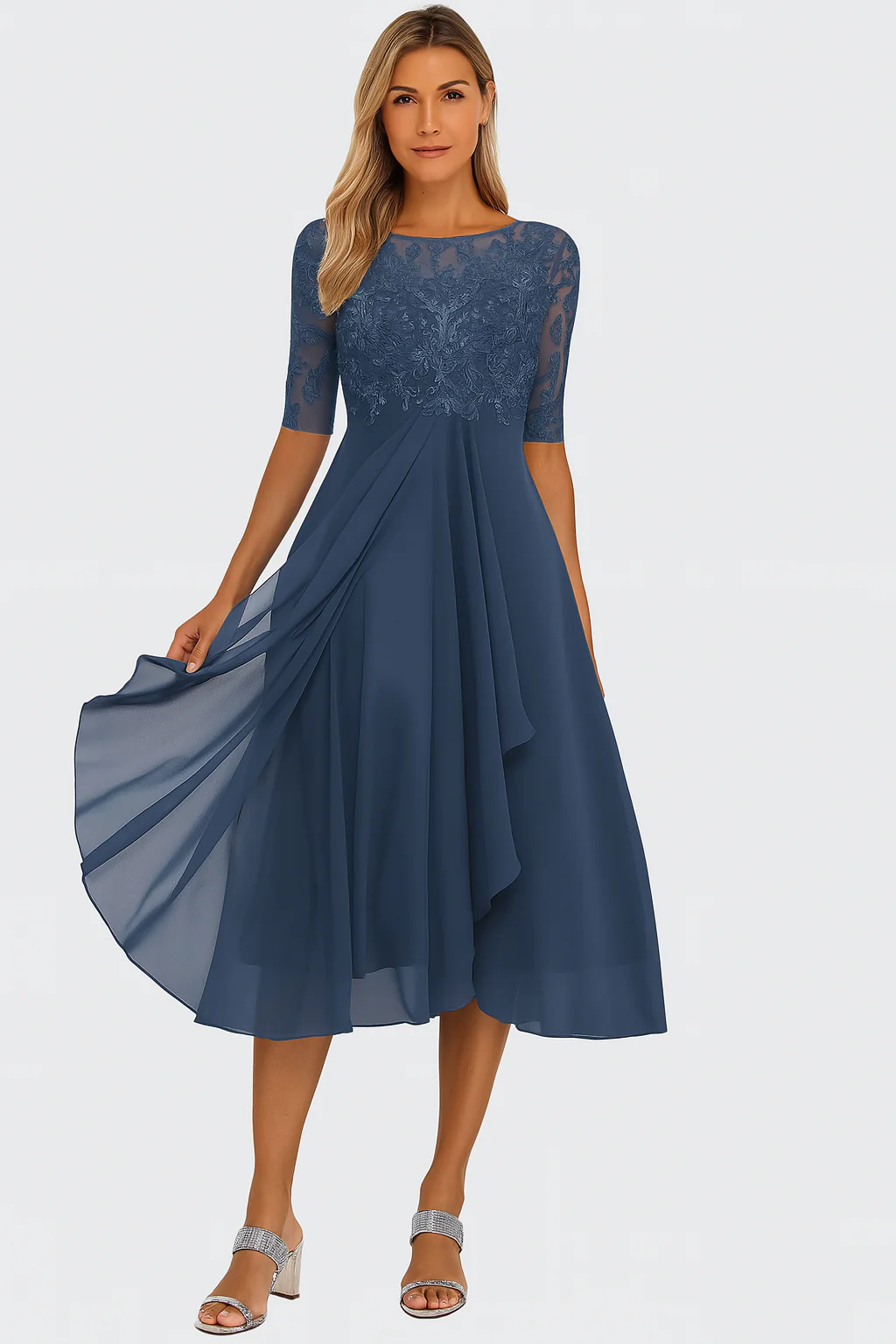 Sarah Damen A-Linie Spitzen Midi Kleid - Image 4