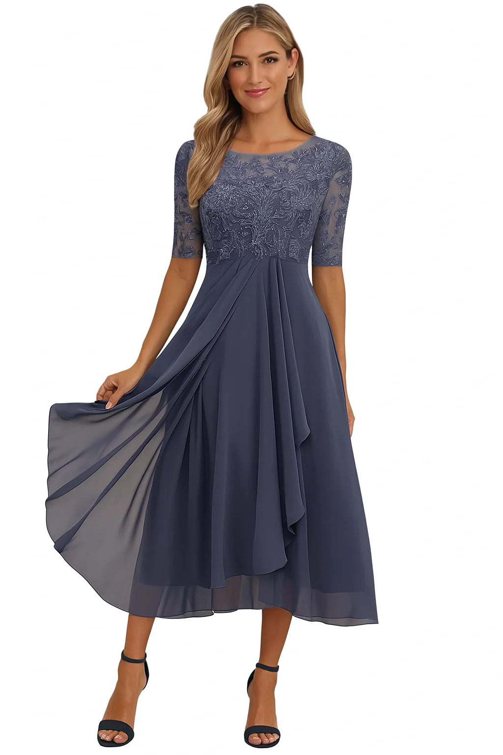 Sarah Damen A-Linie Spitzen Midi Kleid - Image 5