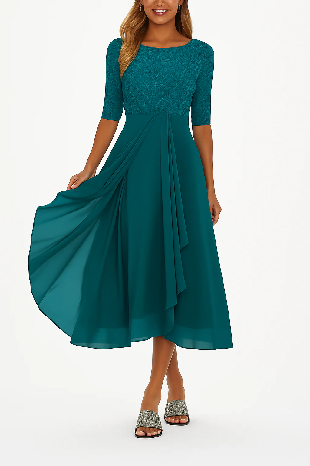 Sarah Damen A-Linie Spitzen Midi Kleid - Image 6