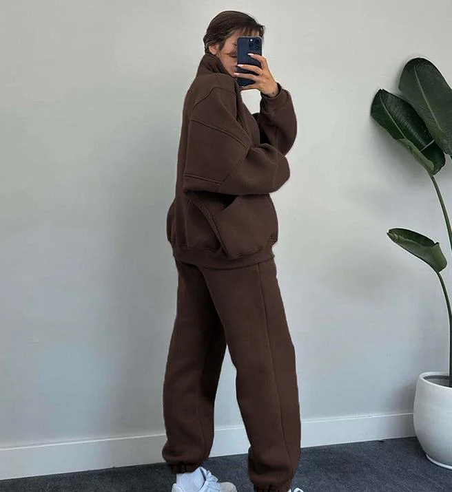 Set aus Reißverschlussjacke und Kordelzughose für Damen