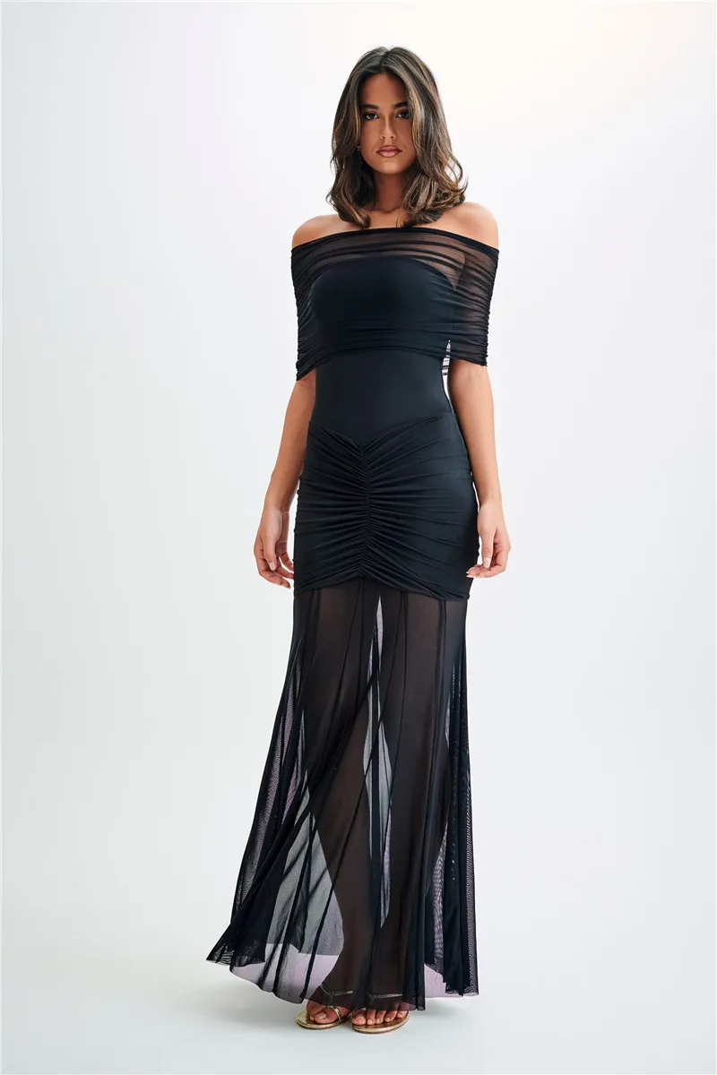 Sienna | Langes Tüllkleid mit Schulterfreiem Ausschnitt