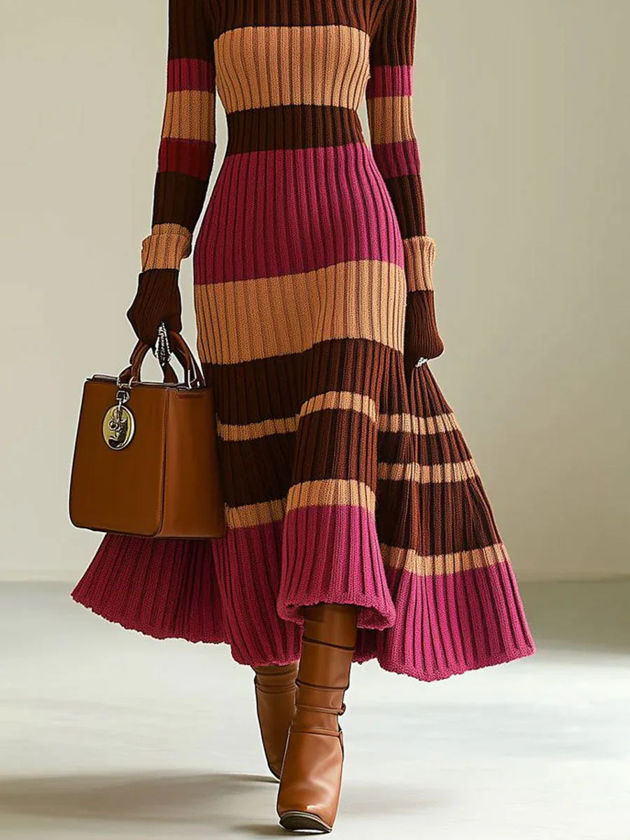 Sofia | Damen Strick-Maxi-Kleid modern & gestreift - Image 2