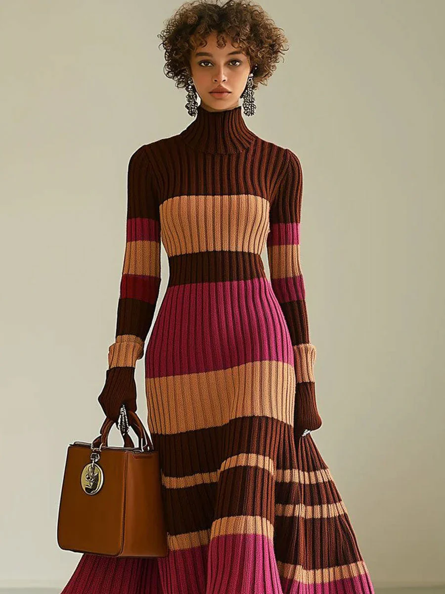 Sofia | Damen Strick-Maxi-Kleid modern & gestreift - Image 3