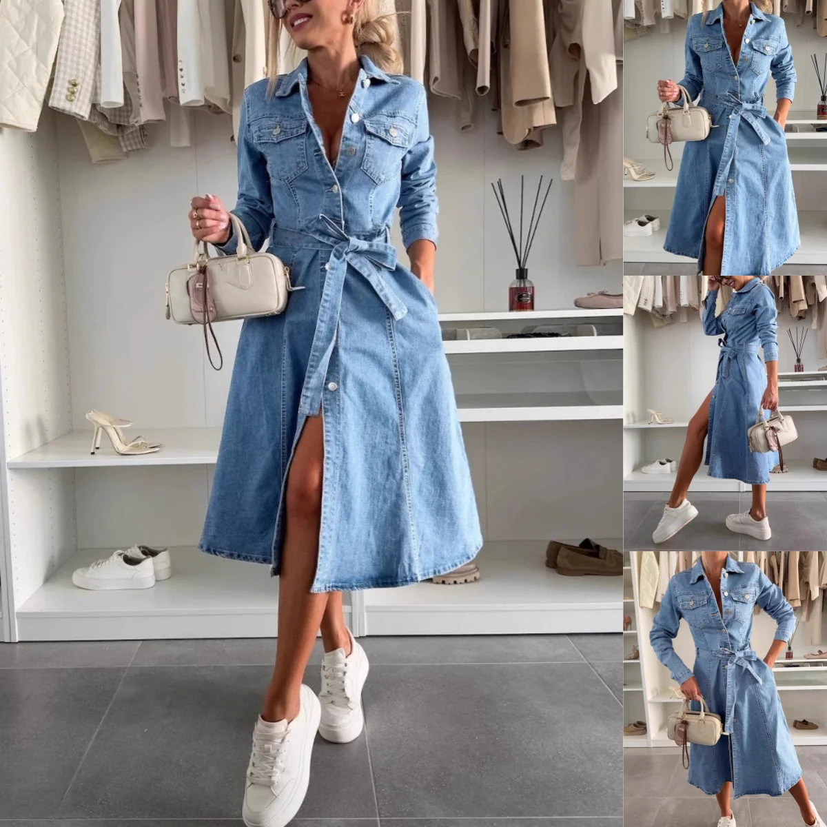 Sofia | Denim Maxi Kleid Damen mit langen Ärmeln