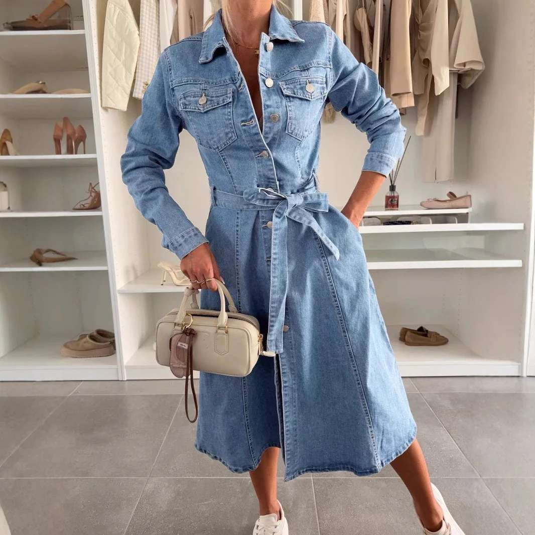 Sofia | Denim Maxi Kleid Damen mit langen Ärmeln - Image 6