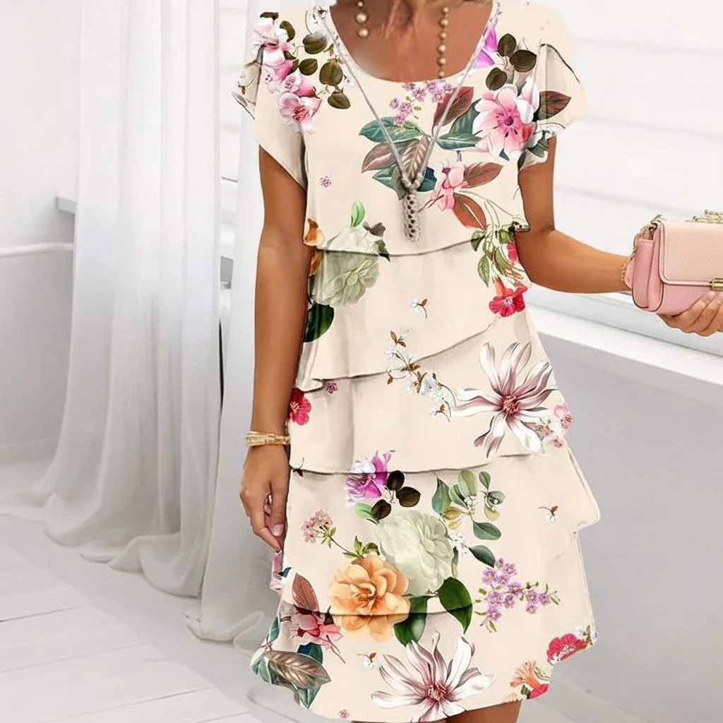 Sommerkleid Damen Blumen Kaskade Urlaub Freizeit