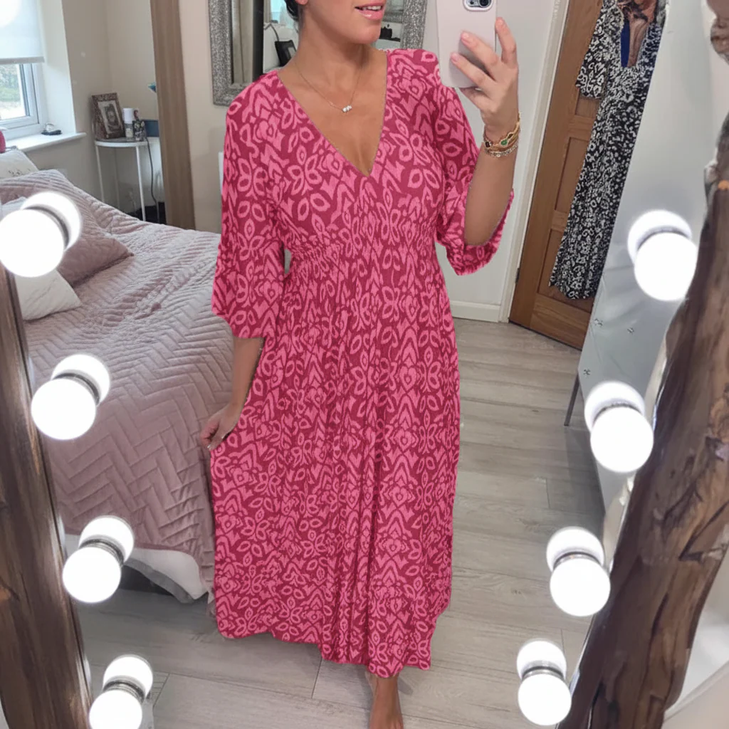 Sommerkleid Damen Bohemian V-Ausschnitt Freizeit Urlaub - Image 4