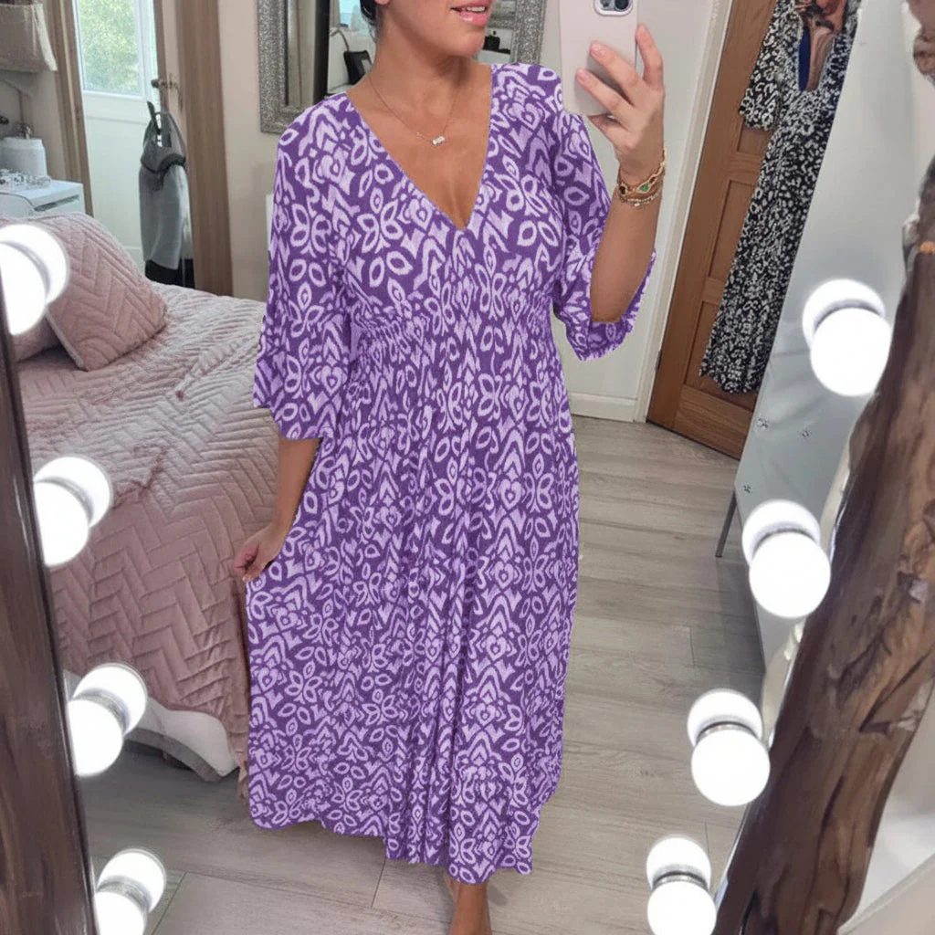 Sommerkleid Damen Bohemian V-Ausschnitt Freizeit Urlaub - Image 5