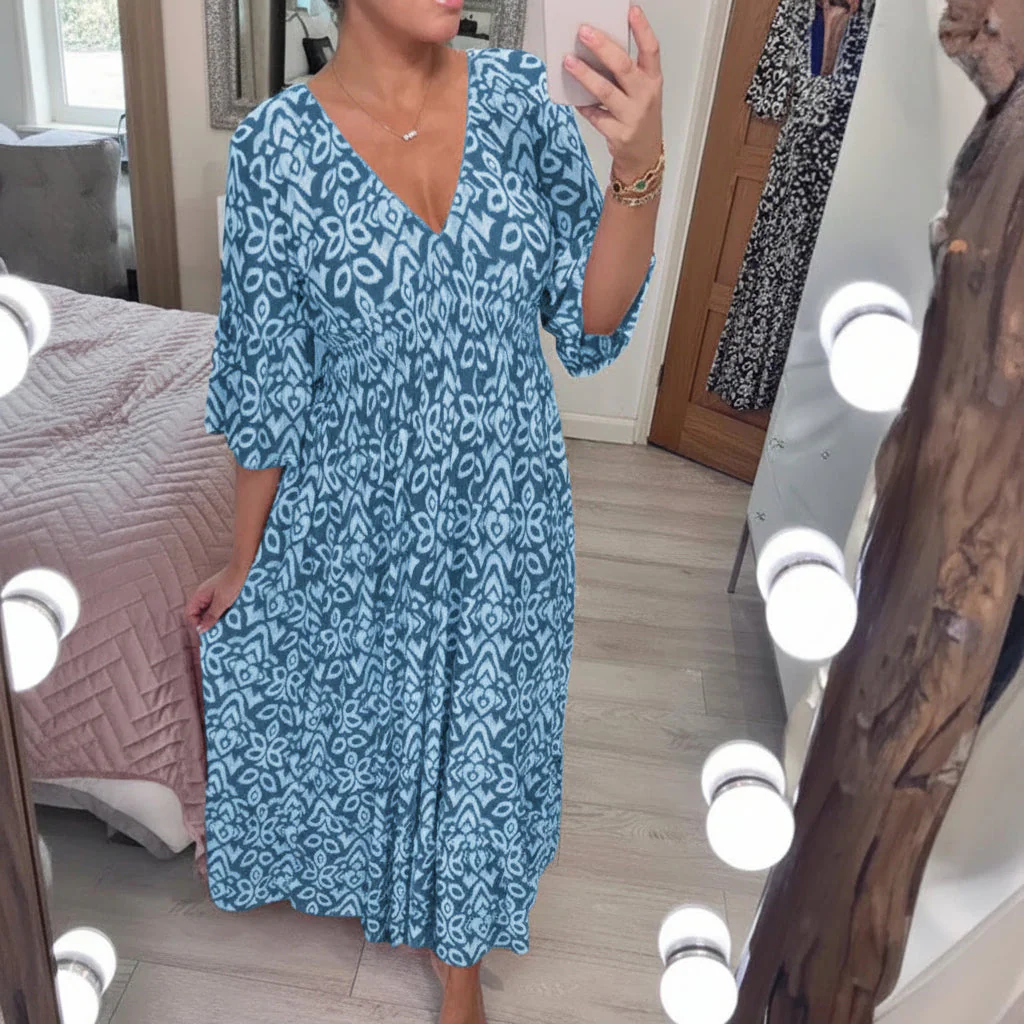 Sommerkleid Damen Bohemian V-Ausschnitt Freizeit Urlaub - Image 6