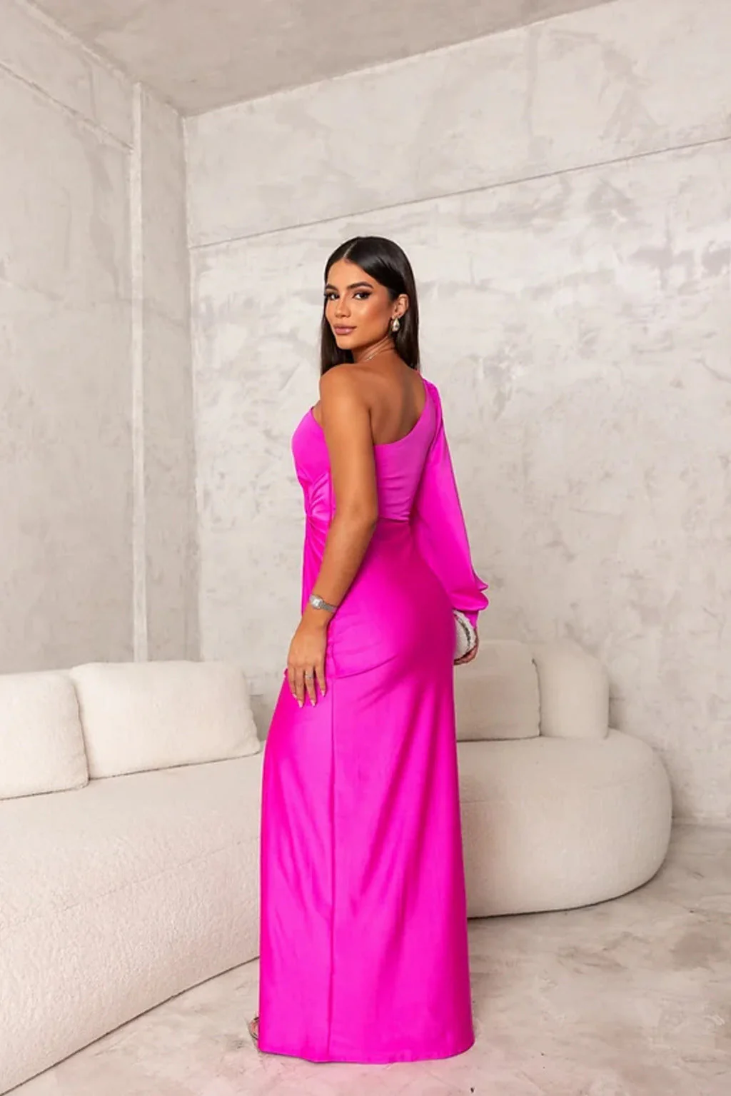 Sophie | Damen Maxikleid elegant einseitig schulterfrei - Image 7