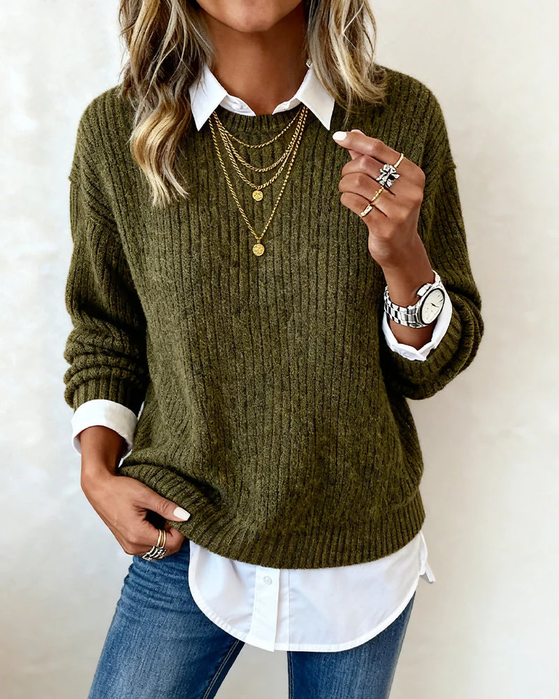 Sophie | Damen Pullover mit Kragen & Patchwork-Design - Image 4