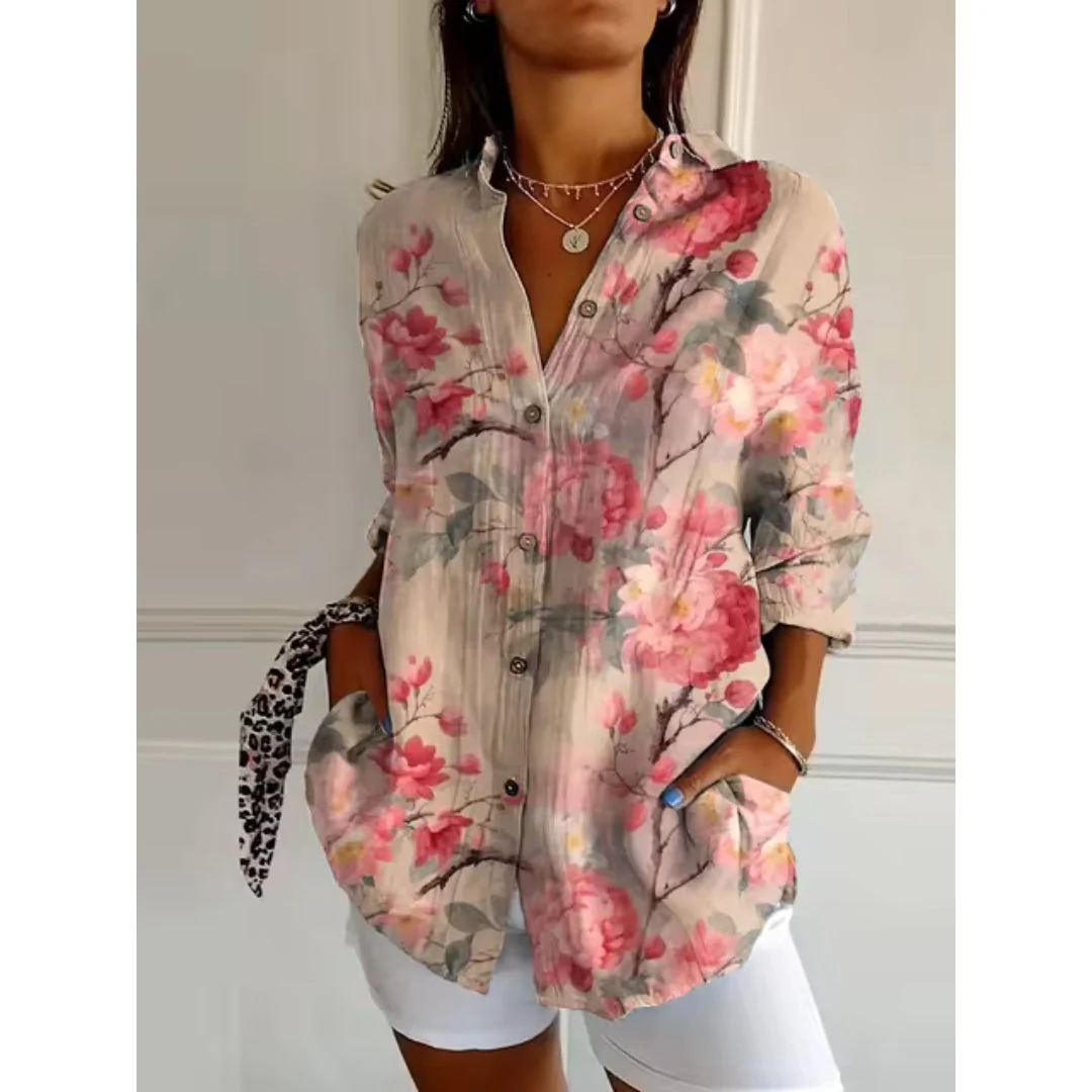 Sophie – Transparente florale Damenbluse mit Knopfleiste