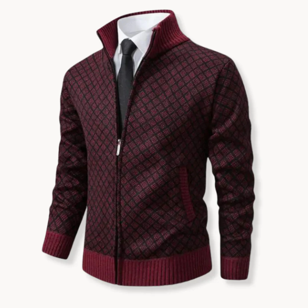 Stehkragen-Strickjacke mit Reißverschluss für Herren