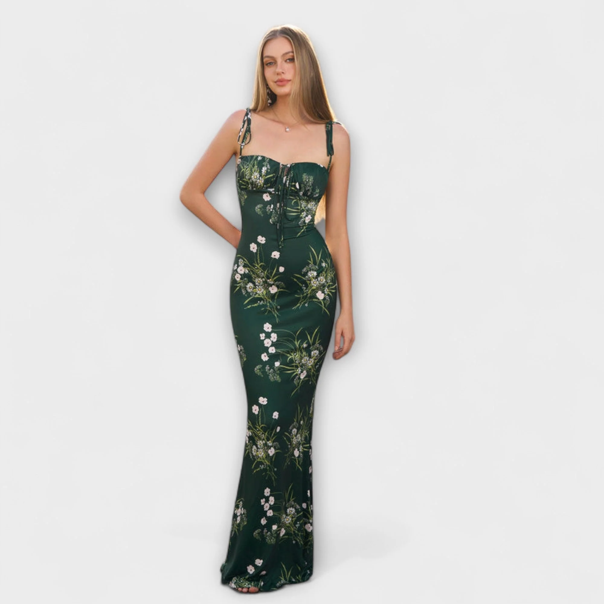 Thalia - Floral Print Prom Dress with Tied Shoulder Straps - Image 14