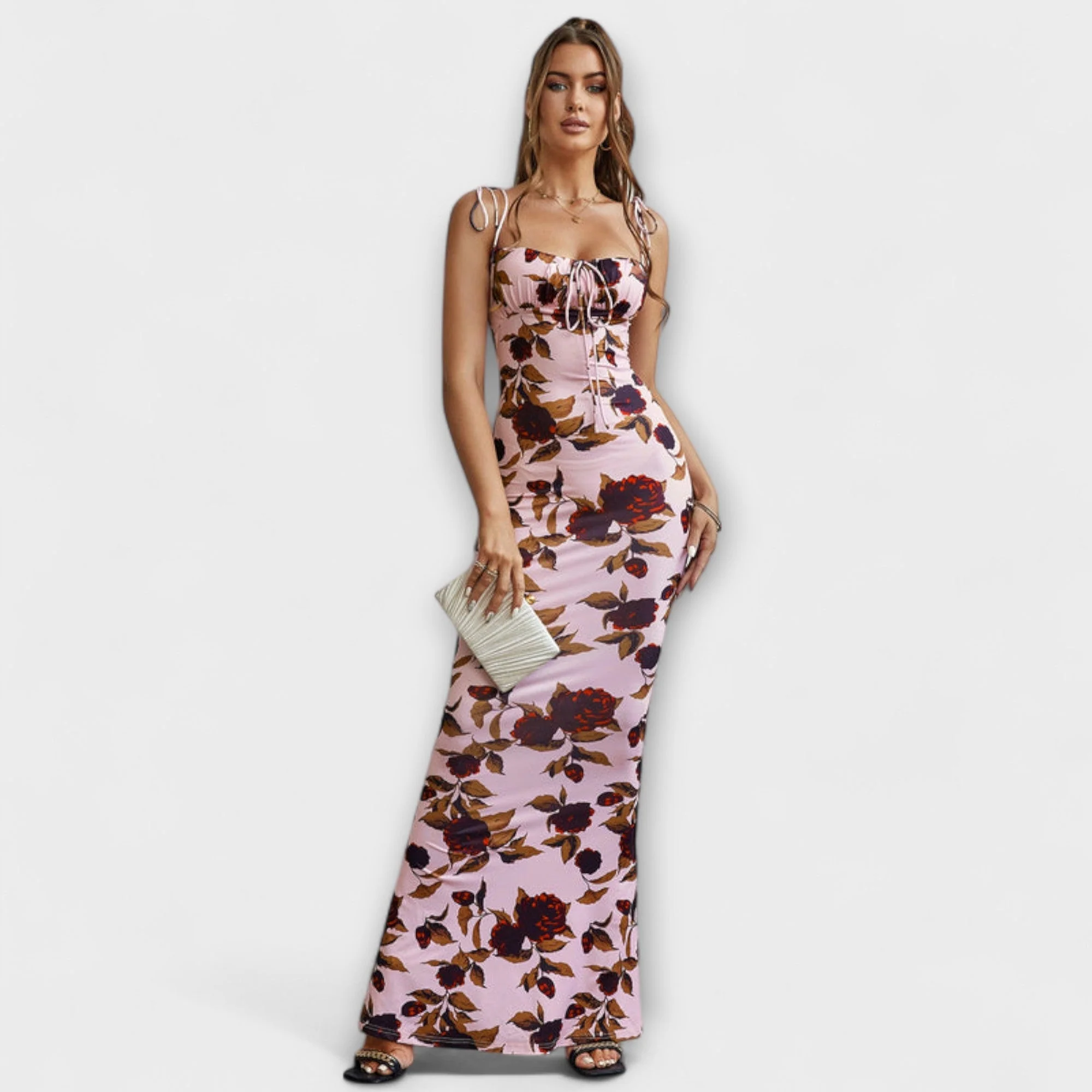 Thalia - Floral Print Prom Dress with Tied Shoulder Straps - Image 30