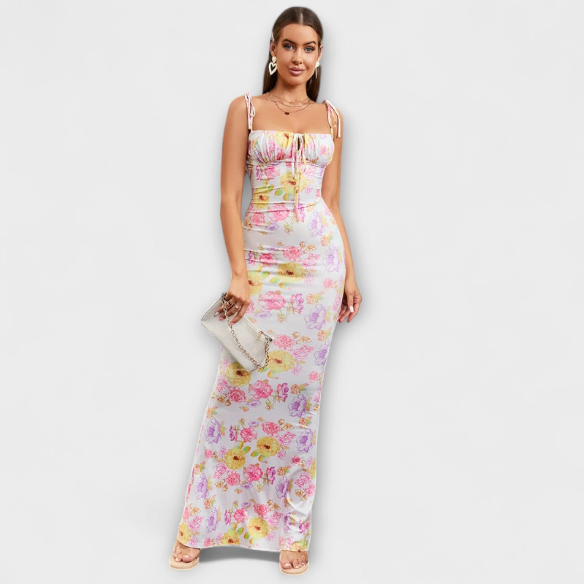 Thalia - Floral Print Prom Dress with Tied Shoulder Straps - Image 32