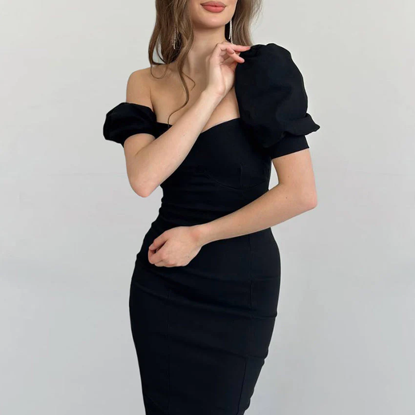 Ulyana-Damen elegantes Off-Shoulder Kleid mit Puffärmeln
