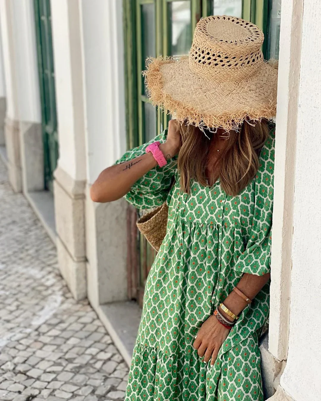 Urvee – Boho-Chic-Maxikleid mit Print und Stufen