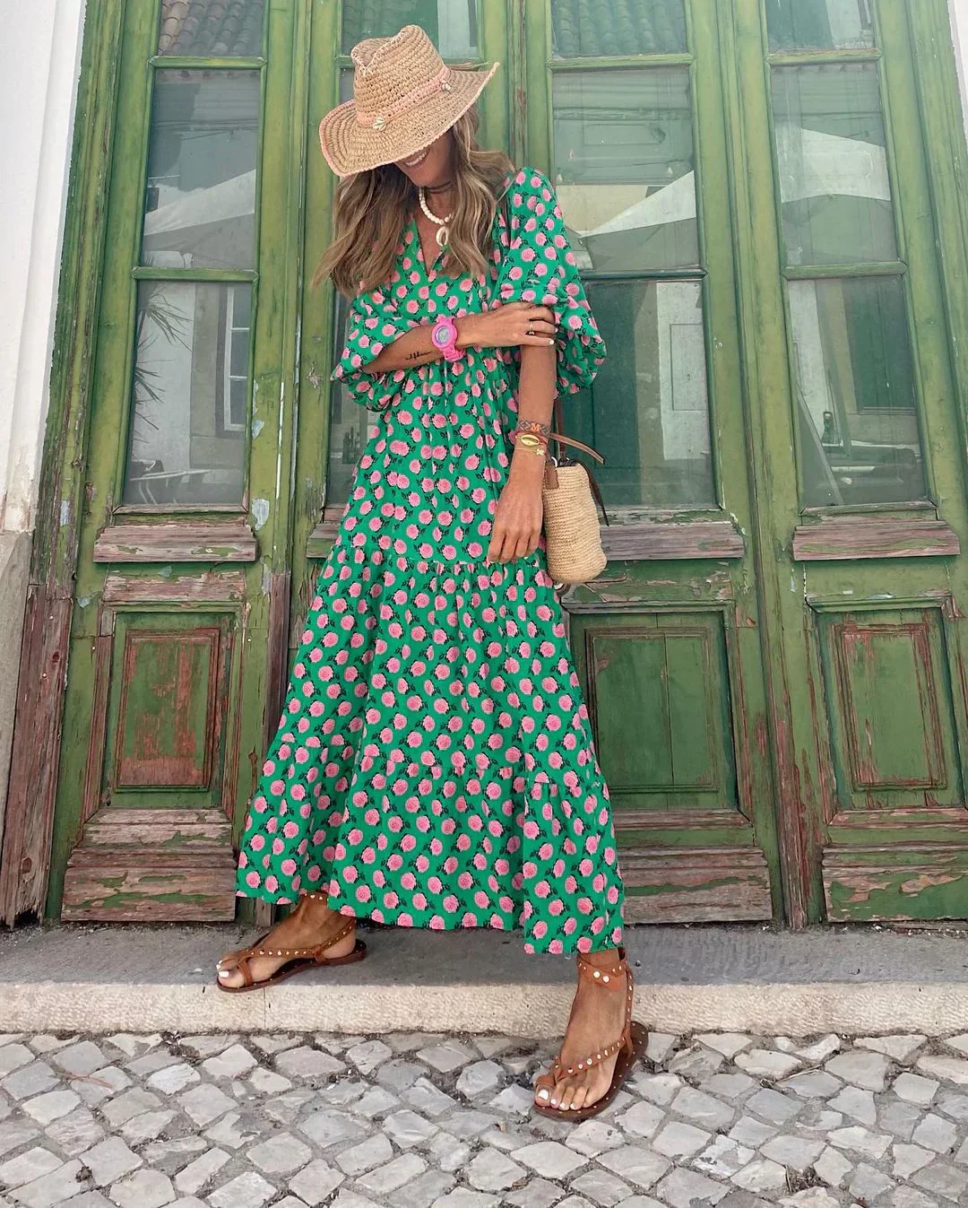 Urvee – Boho-Chic-Maxikleid mit Print und Stufen - Image 3