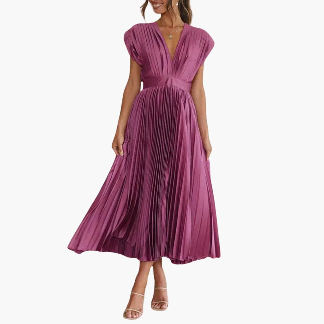 V-Ausschnitt Midi Abendkleid für Frauen - Elegante Faltenoptik - Image 3