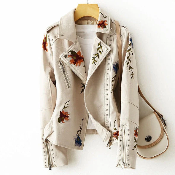 Valeria – Damen Lederjacke Mit Floralem Stickdesign - Image 4