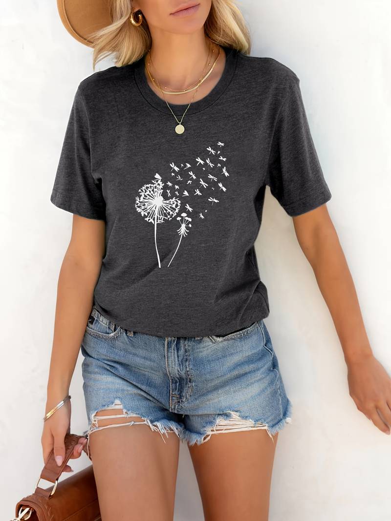 Vanessa | Lässiges T Shirt mit grafischem Löwenzahn Print