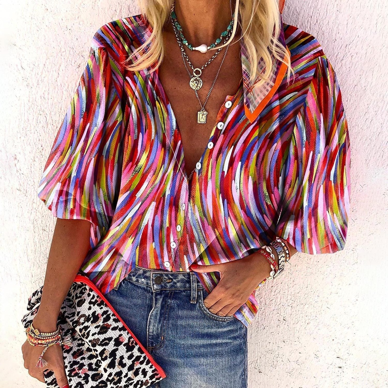 Vanessa | Trendy Boho Casual V Ausschnitt Bluse - Image 2