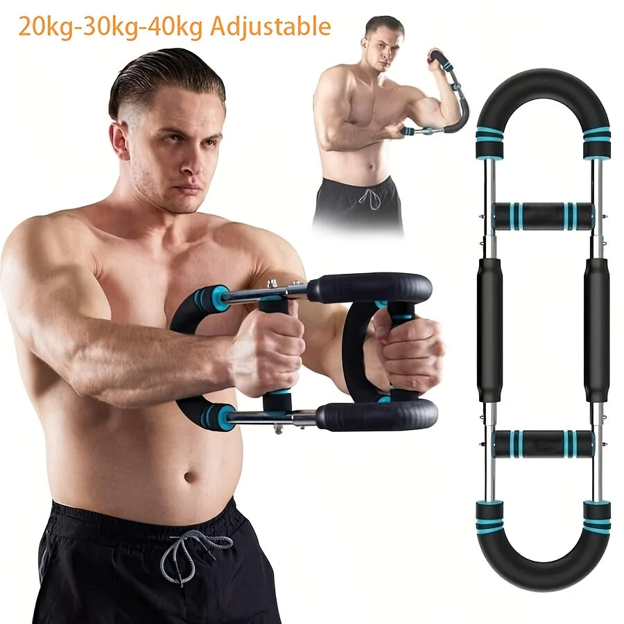 Verstellbarer Arm- und Brustmuskeltrainer für Männer mit Edelstahlrahmen und komfortablen blauen Griffen - Image 6