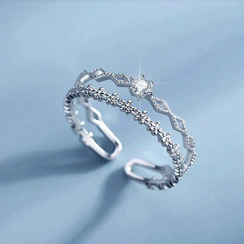 Verstellbarer Zirkonia Silber Ring