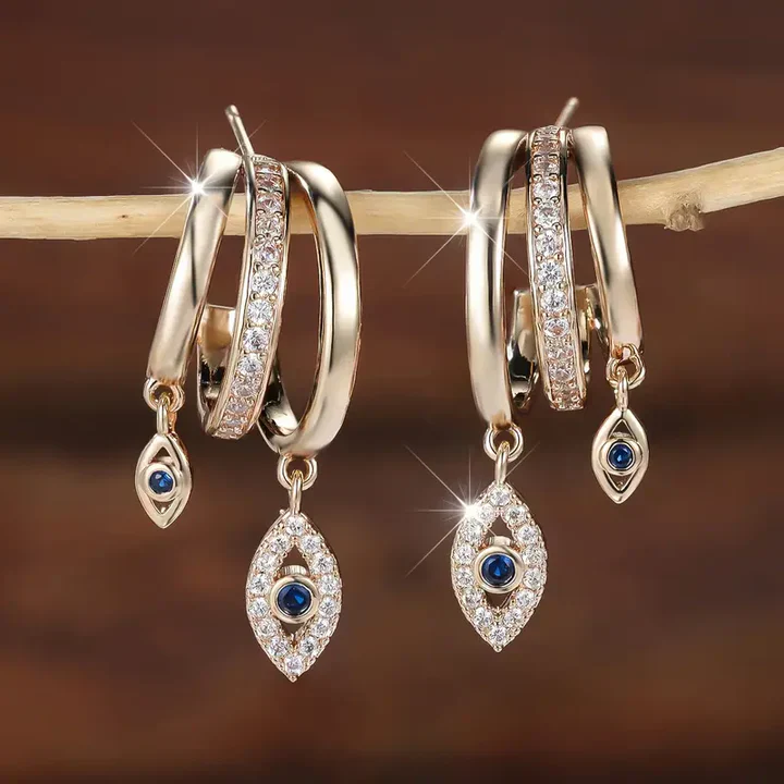 Vintage baumelnden Nazar Gold Ohrringe
