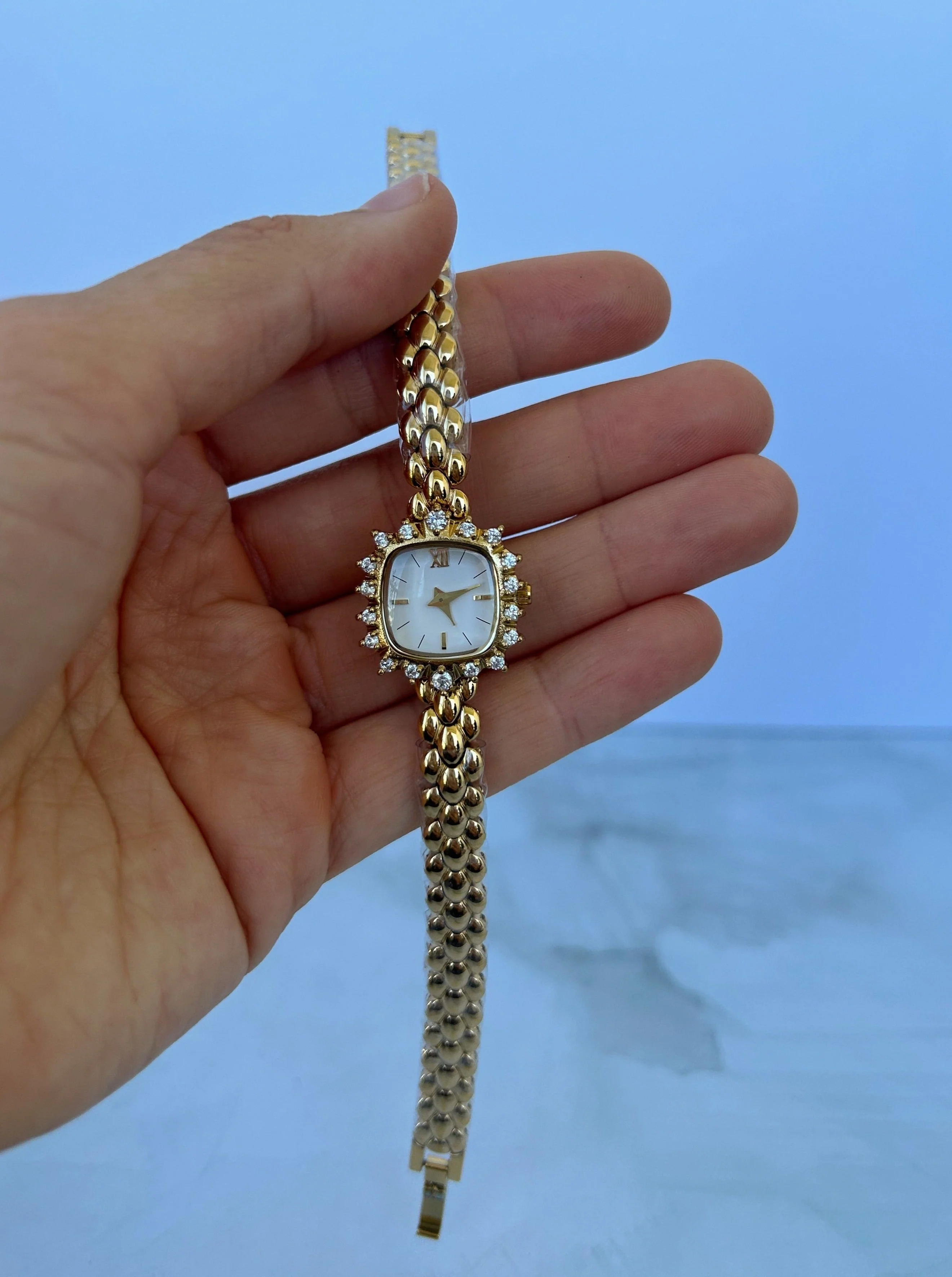 Vintage Quadratische Messing Damen Armbanduhr