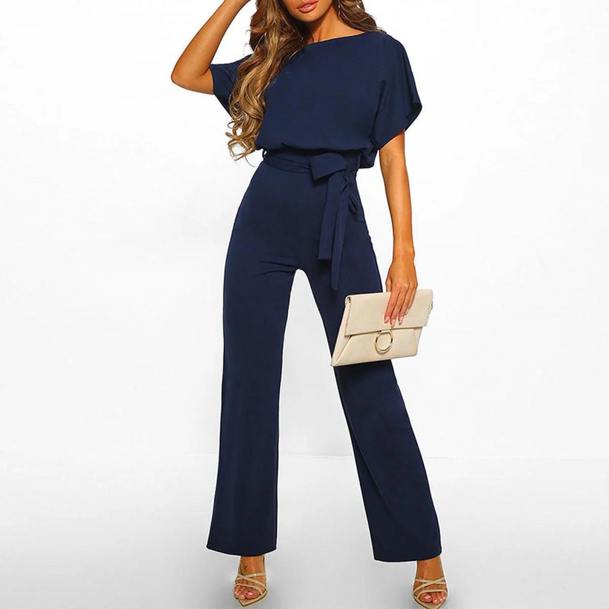 Viola Damen Lässiger Kurzarm-Jumpsuit mit Gürtel - Image 6
