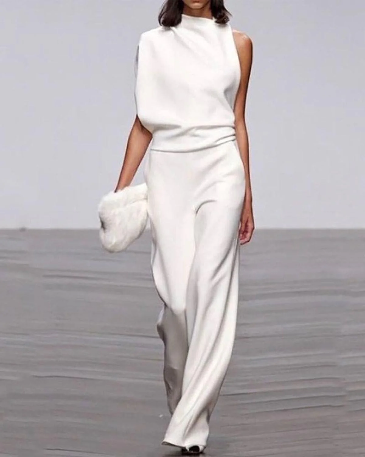 Viviane Damen Ein-Schulter Jumpsuit mit Weitem Bein