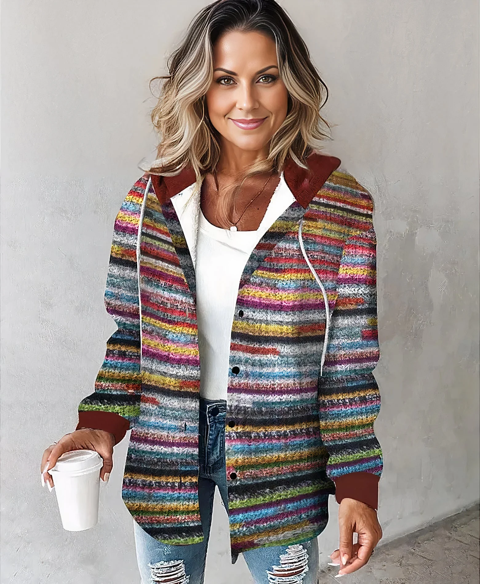 Warme Strickjacke mit Kapuze für Frauen - Hiltrud