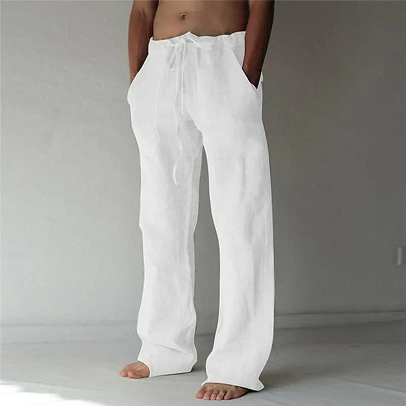 Weite Leinen Comfort-Fit Hose mit Kordelzug Herren Lang