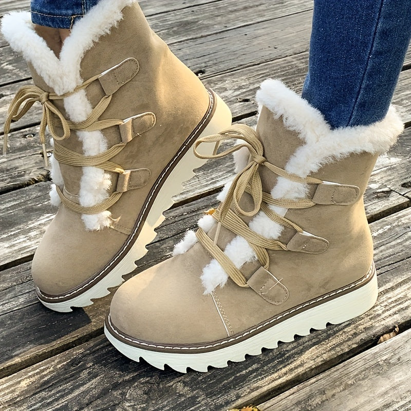 Winterschuhe Damen | Mit Schnürung Und Plateausohle Stiefel - Image 3