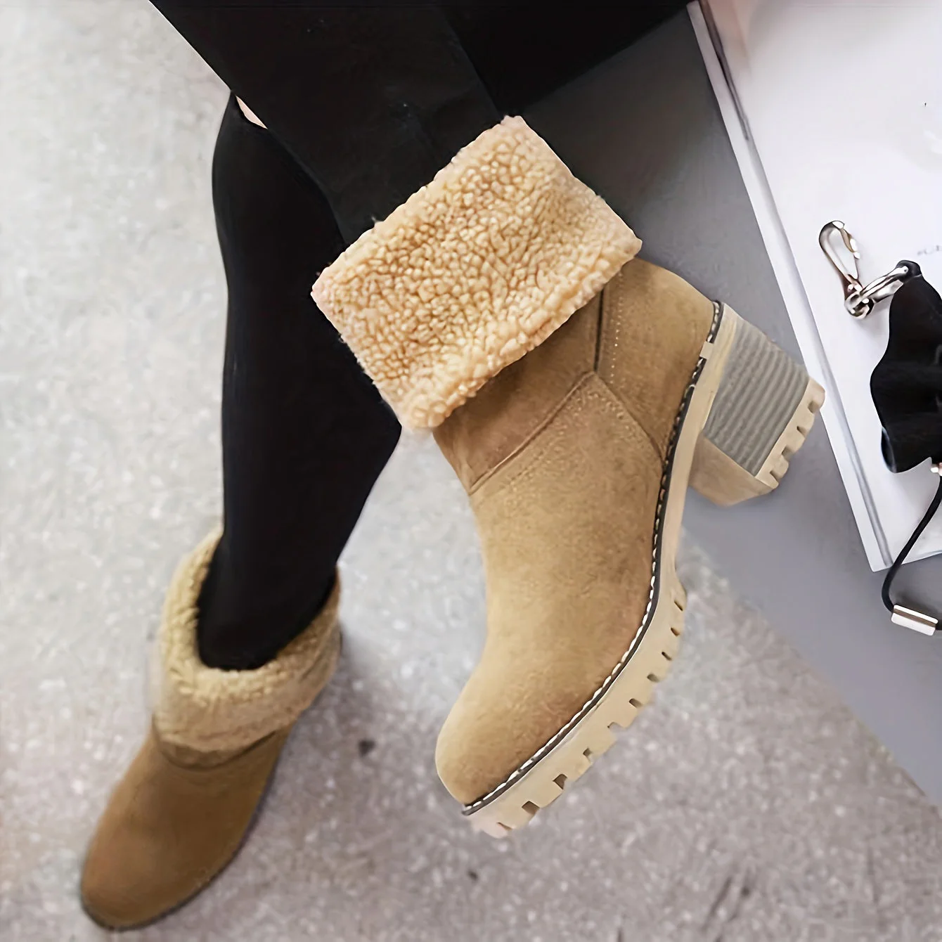 Winterschuhe Damen | Slip-On Stiefel Mit Blockabsatz