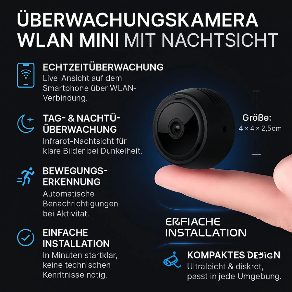 WLAN Kamera Überwachung kompakte Nachtsicht Mini Innen Außen - Image 2