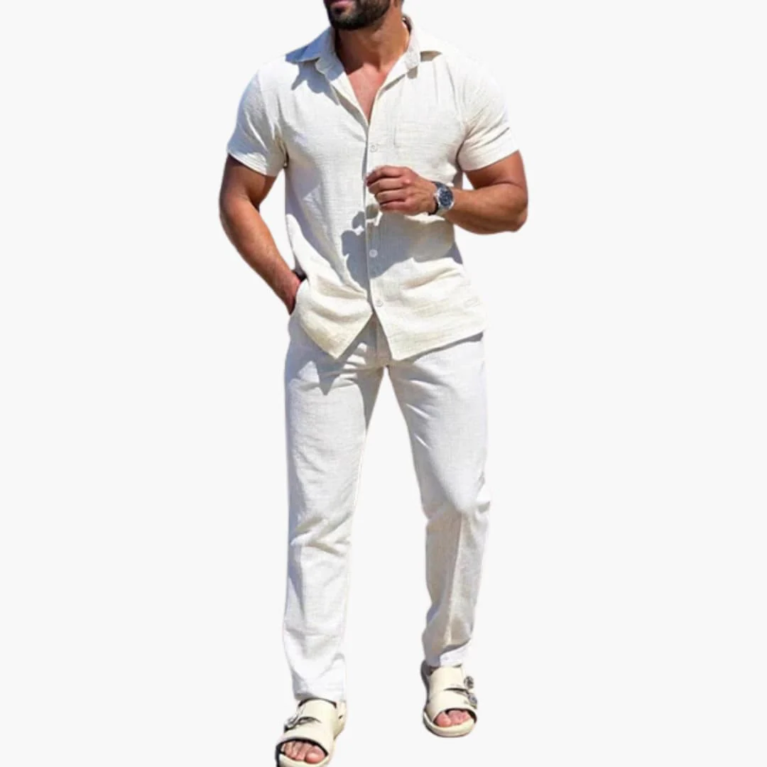 Zweiteiliges Sommer Set für Herren mit Kurzarmhemd und Hose